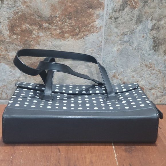 Black and White Polka Dot Padded Computer Tote Bag Cellphone Pocket - Picture 4 of 14